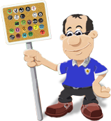 Frank with a board of badges